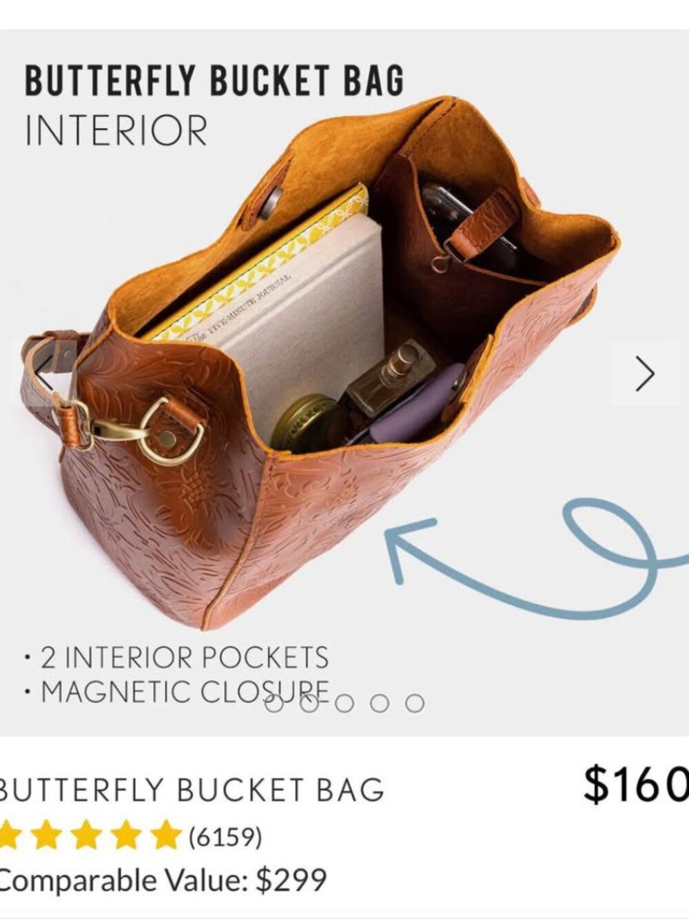 Portland Leather Butterfly Bucket Bag Purse - Picture 3 of 5